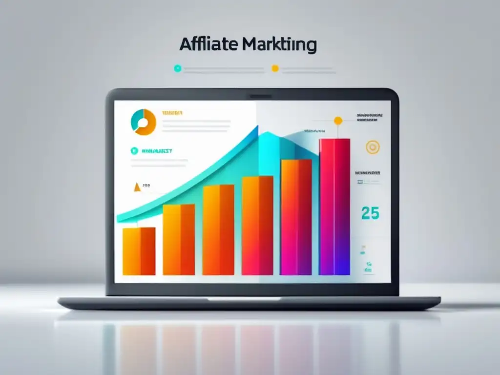 Tendencias ascendentes del marketing de afiliados Laptop moderno muestra gráfico tendencias marketing afiliados