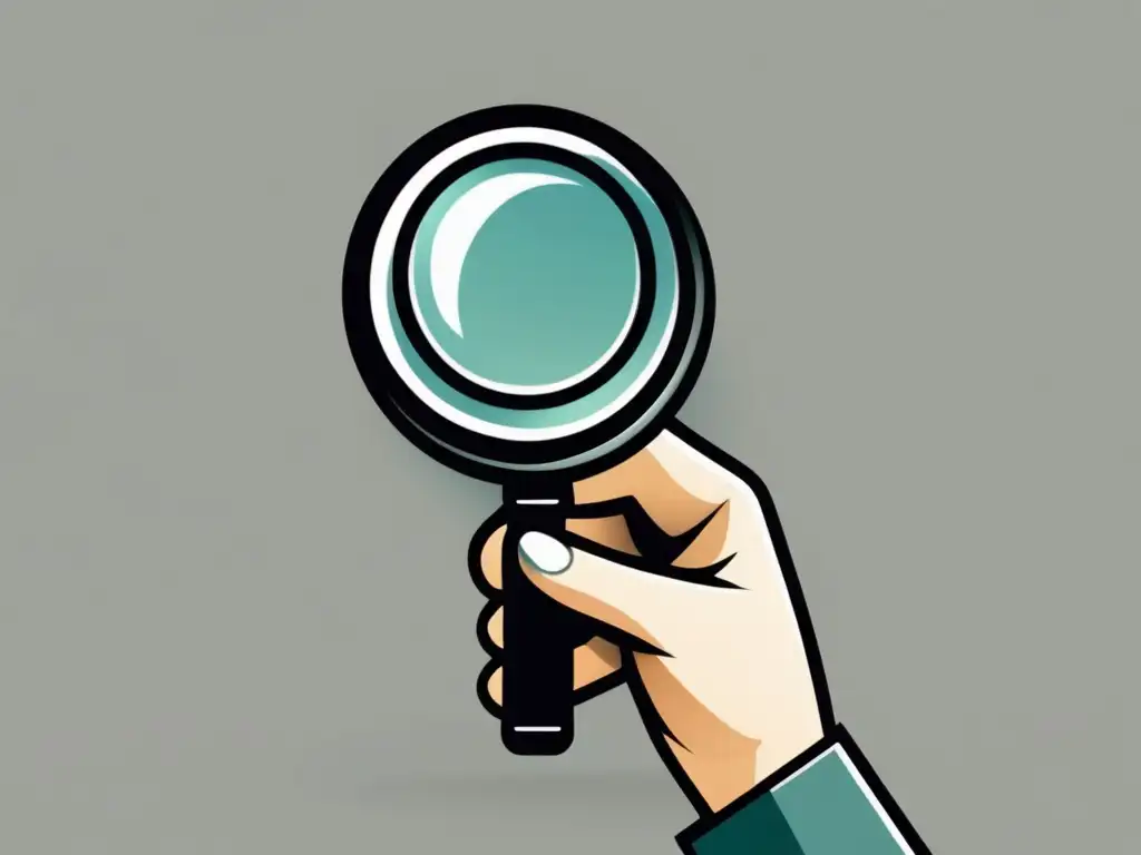 Ilustración minimalista de mano sosteniendo lupa Ilustración minimalista de una mano sosteniendo una lupa con escena vibrante de marketing de afiliados