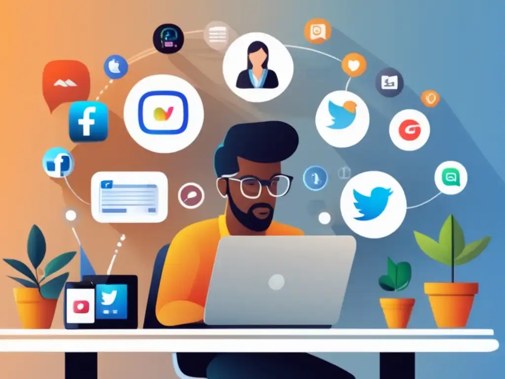 Estrategia de marketing de afiliados en línea Persona enfocada en estrategias de marketing de afiliados en un espacio de trabajo moderno rodeado de dispositivos