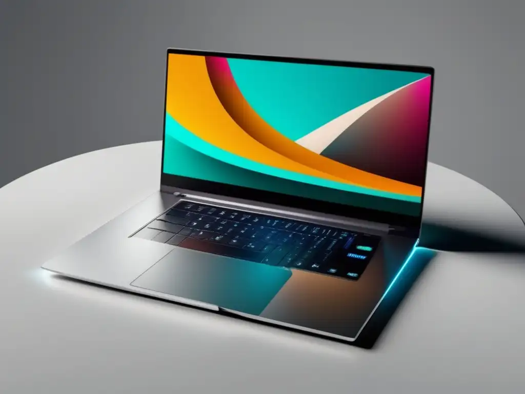 Laptop de alta resolución con tendencias en marketing de afiliados Tendencias en Marketing de Afiliados: imagen de laptop moderna con pantalla vibrante y gráficos representando la industria