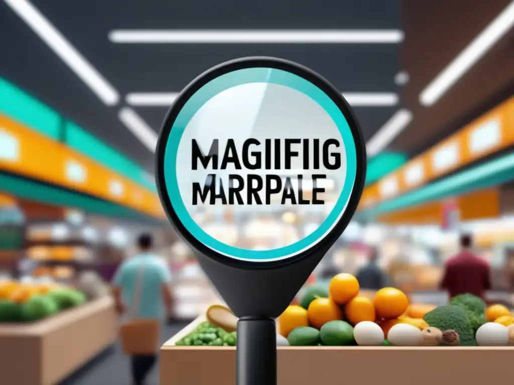 Explorando mercado con lupa Mercado vibrante y moderno con lupa: Leyes fundamentales del marketing de afiliados