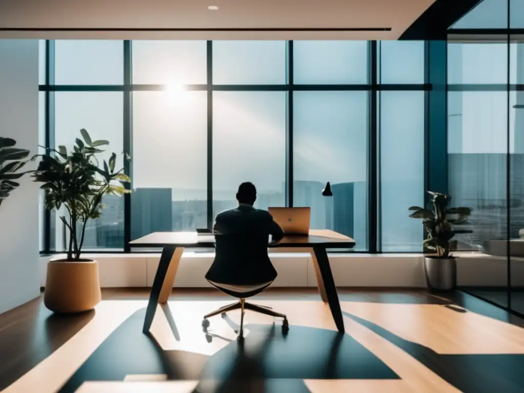 Persona trabajando en escritorio minimalista Persona trabajando en escritorio con Ahrefs - Estrategias efectivas para maximizar ingresos programa afiliados Ahrefs