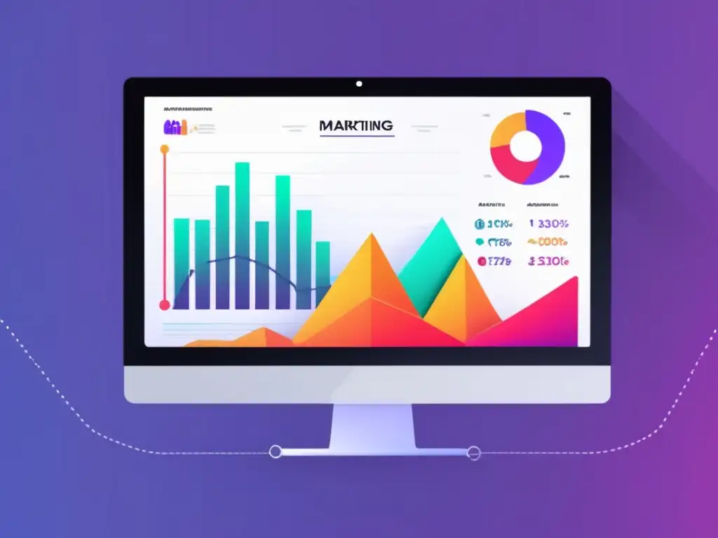 Monitor moderno con gráfico de éxito en marketing de afiliados Monitor moderno muestra gráfica vibrante de éxito en marketing de afiliados con herramientas de SEO
