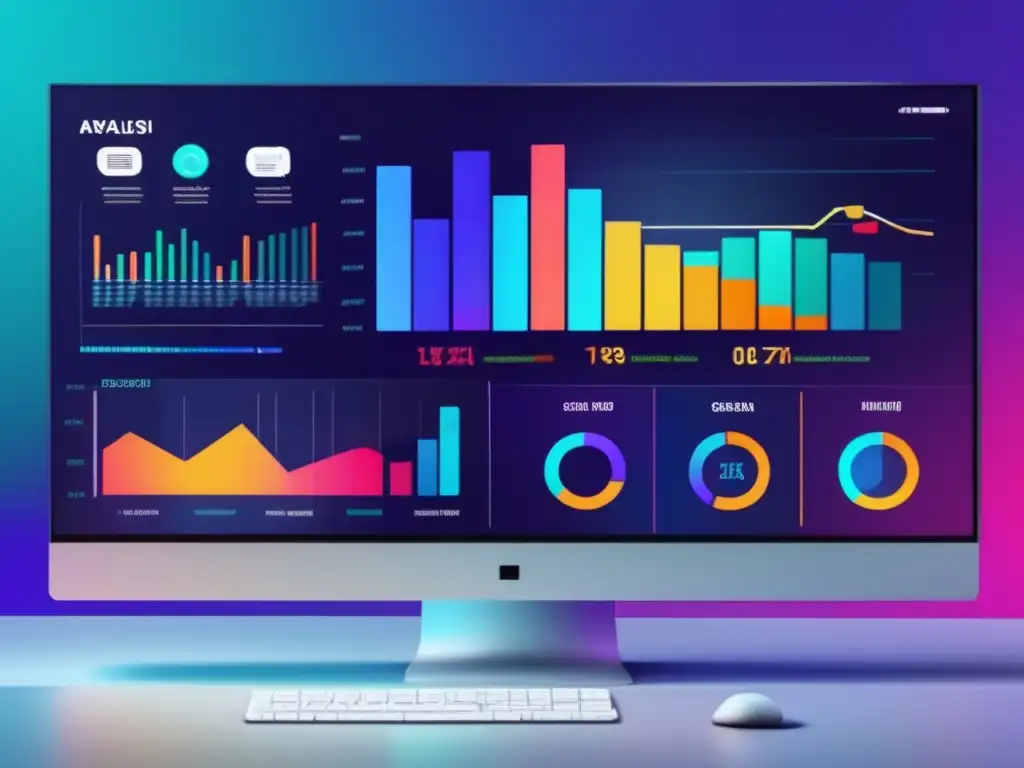 Pantalla de computadora 8K con gráficos y análisis de datos Análisis de datos para identificar oportunidades en marketing de afiliados