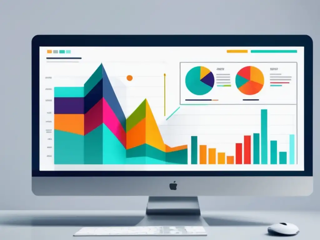 Pantalla moderna con gráfico vibrante Pantalla moderna y minimalista muestra gráfica vibrante de análisis de palabras clave en marketing de afiliados