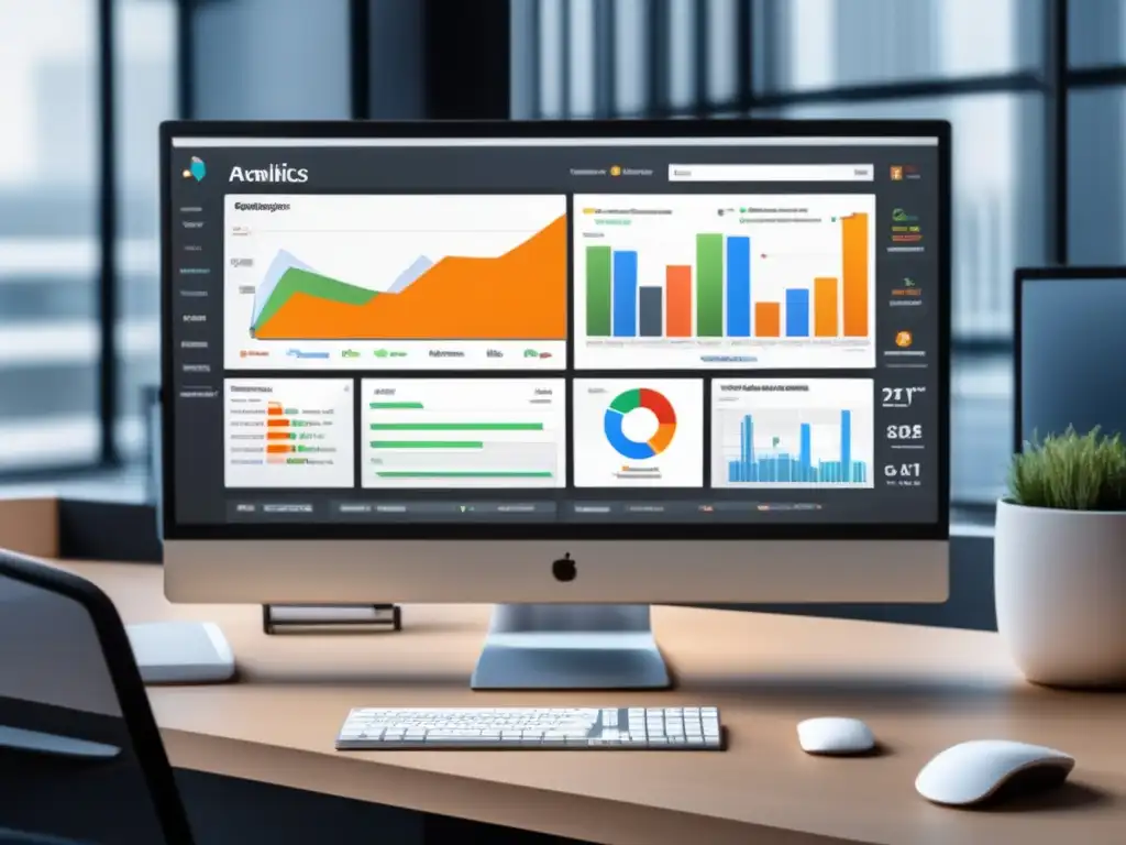 Análisis SEO eficiente y productivo Monitor moderno con herramientas SEO para marketing de afiliados