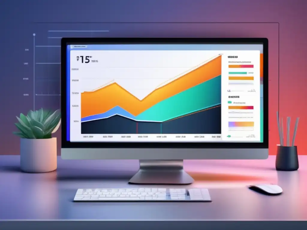 Pantalla de ordenador moderna y minimalista con gráficos de rendimiento de enlaces de afiliados y herramientas de SEO para marketing de afiliados