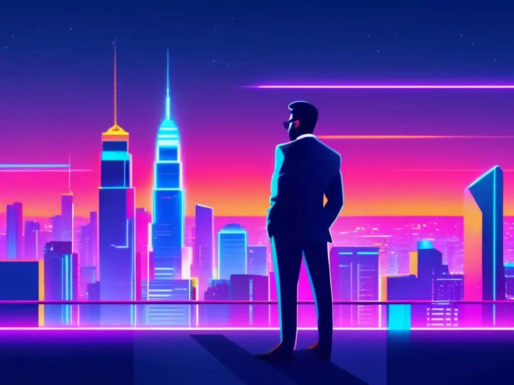 Ciudad futurista nocturna Imagen nocturna de ciudad futurista con estrategias de marketing de afiliados
