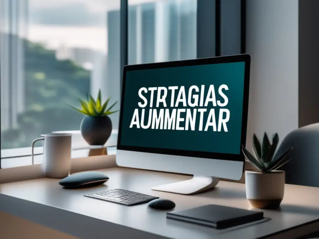 Estrategias efectivas para aumentar ingresos con marketing de afiliados Oficina minimalista con escritorio blanco, ventana amplia y estrategias efectivas para aumentar ingresos con marketing de afiliados