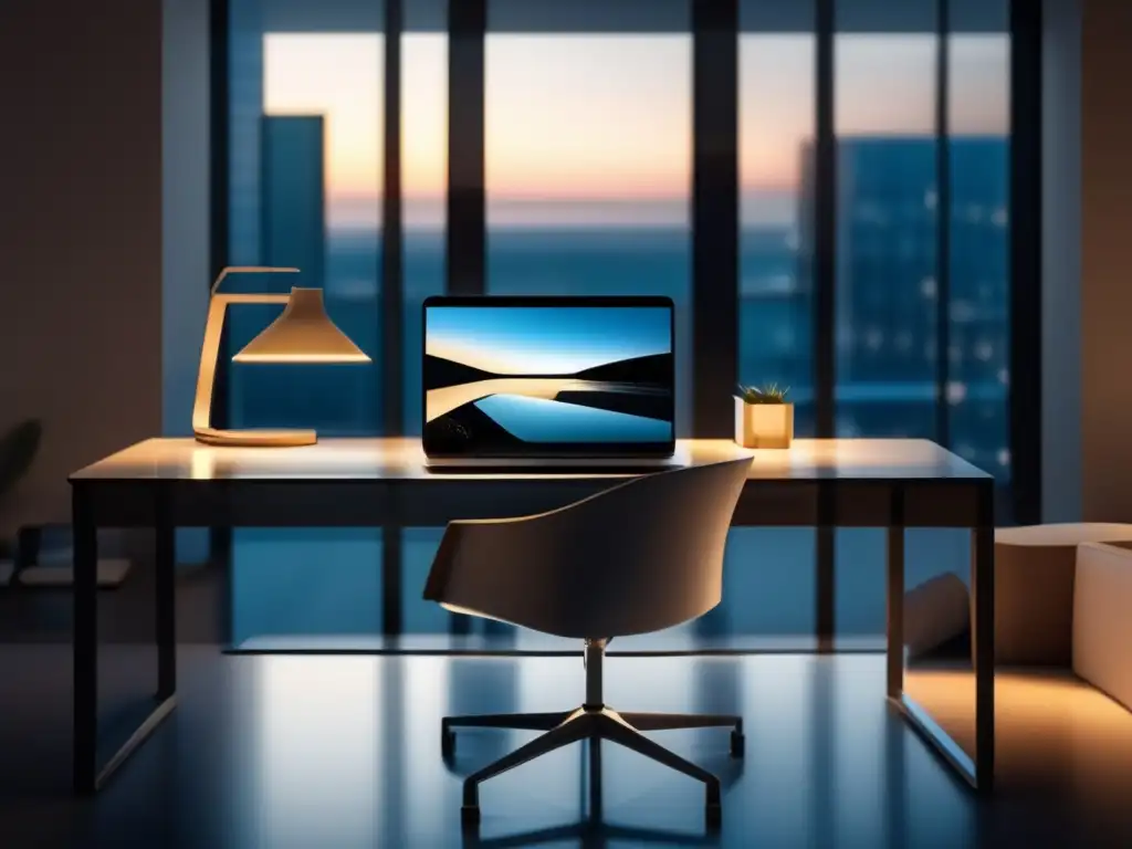 Oficina minimalista con escritorio moderno y vista a la ciudad Oficina minimalista con escritorio moderno y vistas de la ciudad: mejores prácticas para el marketing de afiliados ético