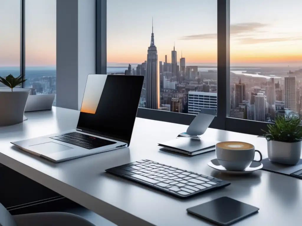 Oficina minimalista con vista a la ciudad Oficina minimalista con vista a la ciudad para afiliados exitosos