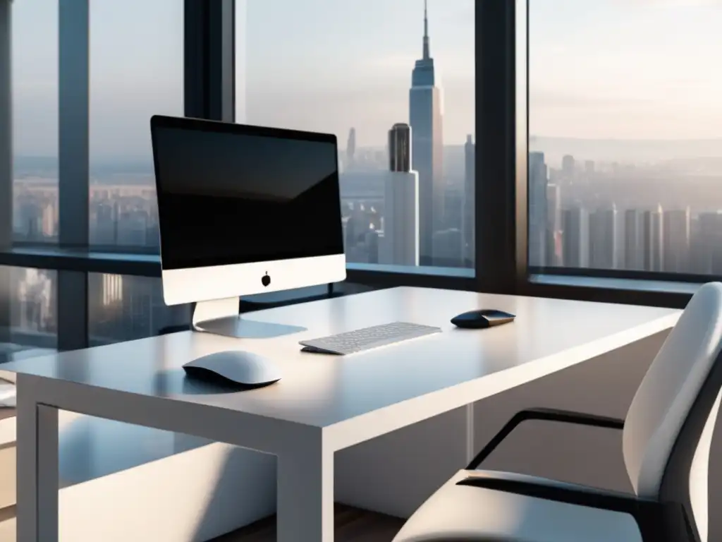 Oficina minimalista con vista urbana Oficina moderna y minimalista con vista a la ciudad - Secretos de SEO para aumentar ingresos en marketing de afiliados