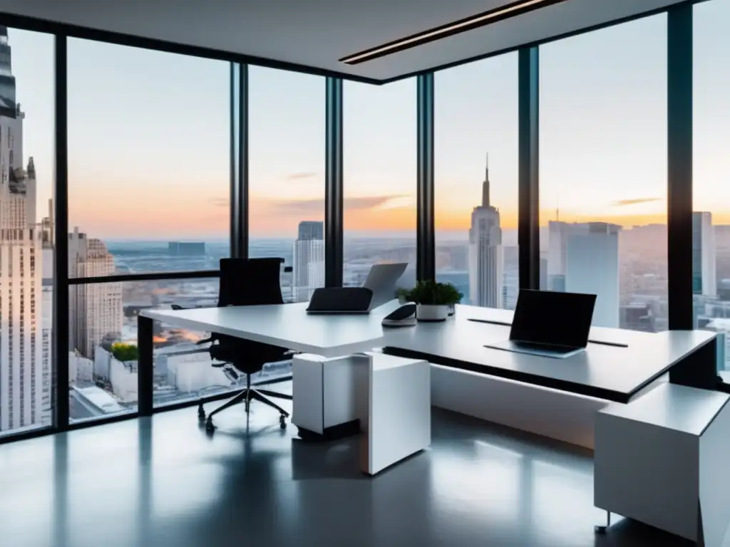 Oficina moderna con vista a la ciudad Oficina moderna con vista panorámica de la ciudad y