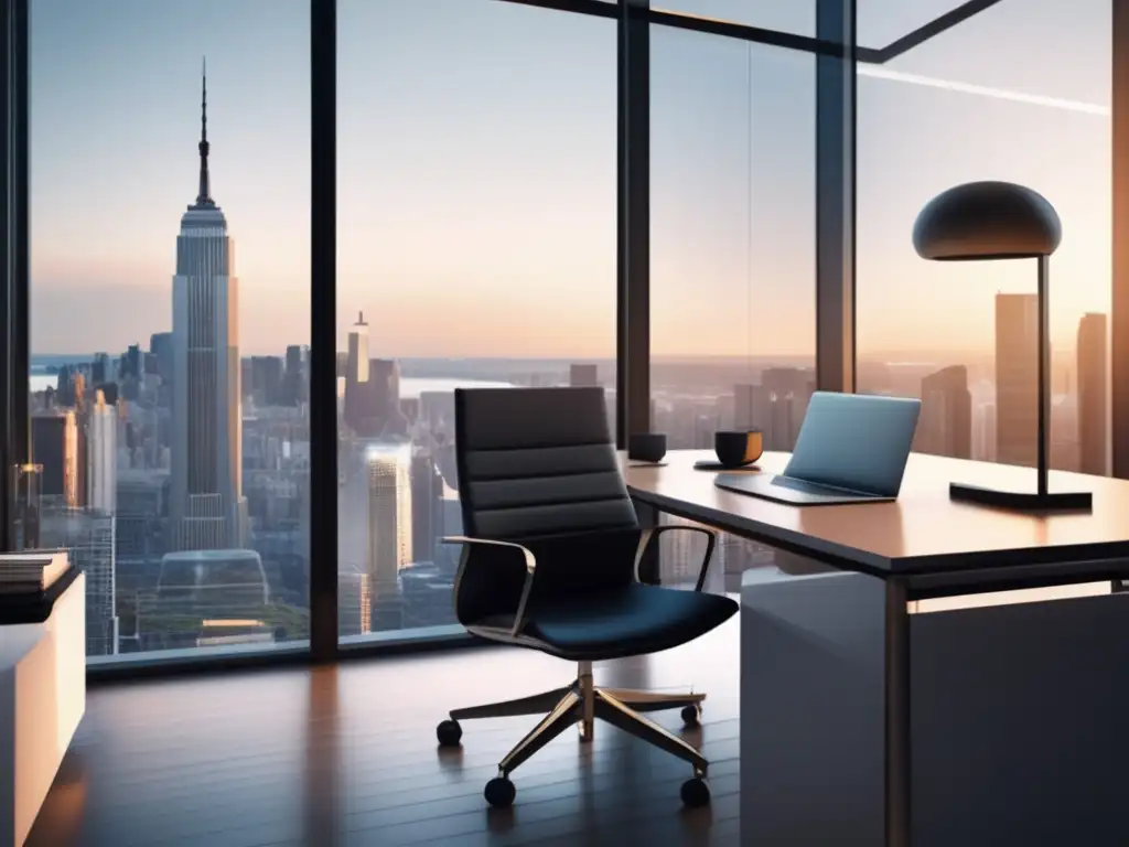 Oficina moderna con vista panorámica Oficina minimalista con vista a la ciudad y redes de afiliados más eficientes