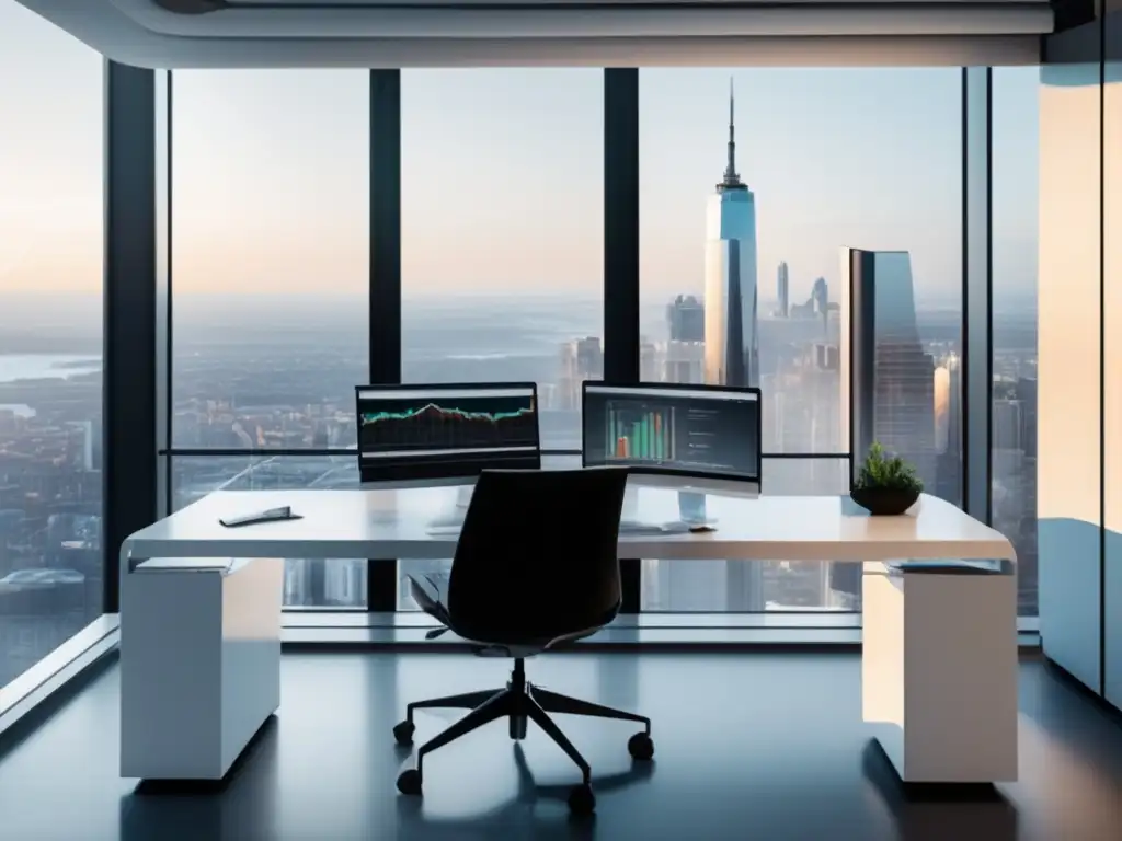 Oficina minimalista con vista panorámica Oficina minimalista con vista panorámica a la ciudad: análisis de datos en el marketing de afiliados