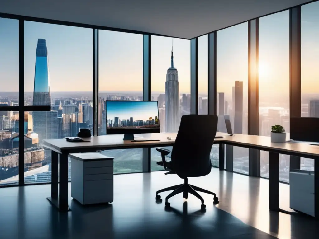 Oficina minimalista con vistas a la ciudad - Estrategias de SEO para el marketing de afiliados
