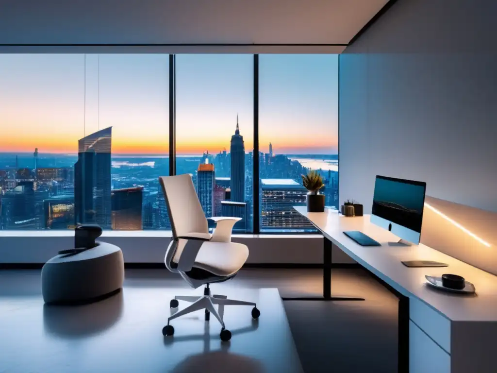 Oficina minimalista con vista panorámica de la ciudad Oficina moderna con vista panorámica de la ciudad y estrategias clave de marketing de afiliados