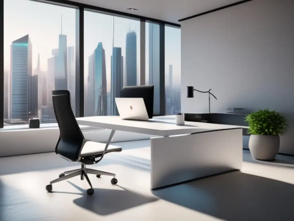 Oficina moderna con vista panorámica Oficina moderna con escritorio blanco y vista panorámica: Estrategias efectivas para marketing de afiliados