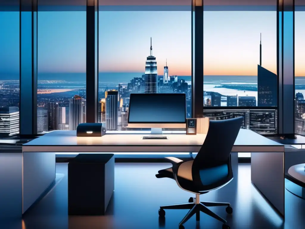 Espaciosa oficina minimalista con vista a la ciudad Oficina minimalista con vista urbana y plataforma de afiliados