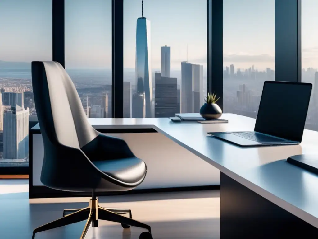 Espacio de oficina minimalista con vista a la ciudad Espacio de oficina minimalista y elegante con vistas a la ciudad