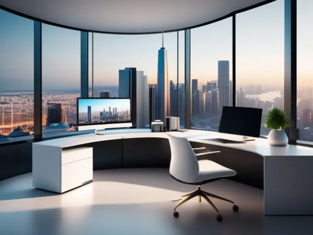 Oficina minimalista con vista a la ciudad Oficina minimalista con vista a la ciudad y técnicas de SEO para mejorar ingresos en marketing de afiliados