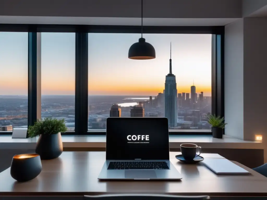 Oficina minimalista con vista a la ciudad Oficina minimalista con vista a la ciudad, iluminada por luz natural