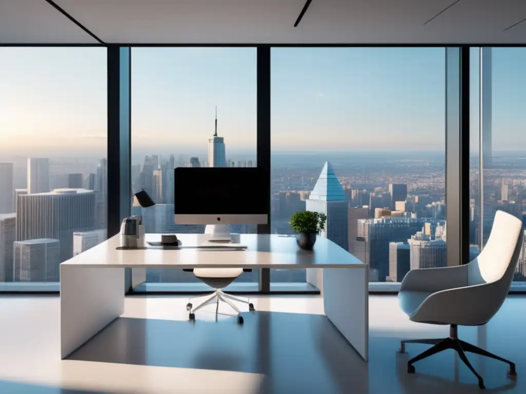Espacio de oficina minimalista con vista a la ciudad Espacio de oficina minimalista con vista a la ciudad y estrategias legales para aumentar ingresos en marketing de afiliados