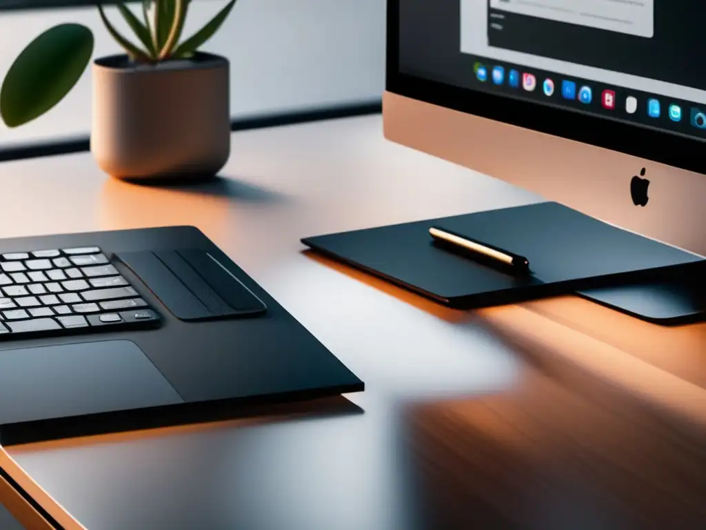 Escritorio minimalista de oficina Mejores prácticas legales y éticas para maximizar ganancias como afiliado de marketing en una oficina minimalista