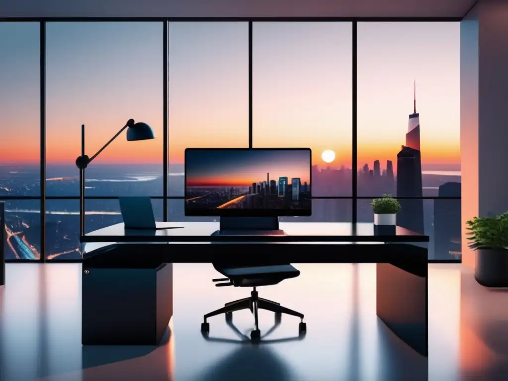 Oficina moderna minimalista Oficina moderna y minimalista con vista a la ciudad - Razones SEO para el éxito en el marketing de afiliados