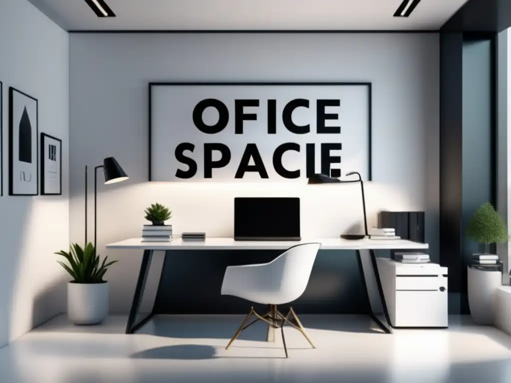 Espacio de oficina minimalista y moderno Oficina minimalista con luz natural, escritorio blanco y motivación para estrategias efectivas de marketing de afiliados