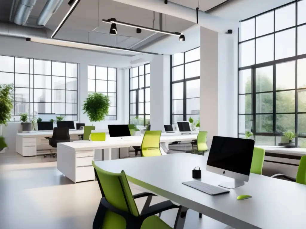 Oficina moderna y minimalista Oficina moderna con escritorios blancos y sillas ergonómicas