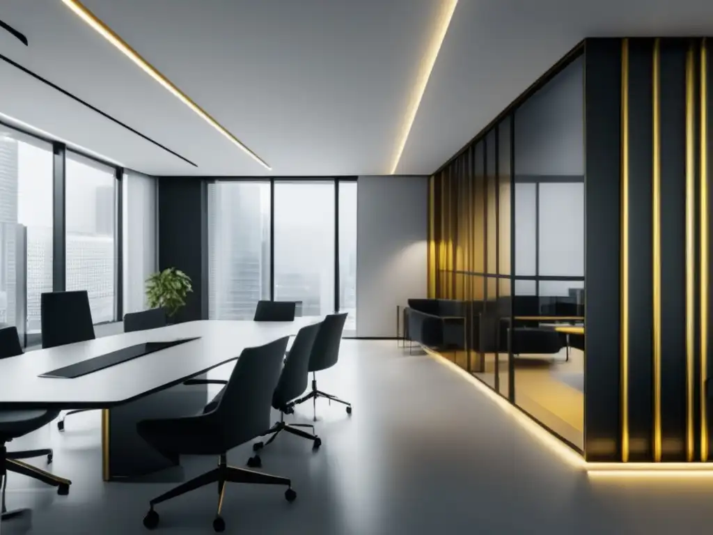 Un espacio de oficina minimalista y elegante con vista a la ciudad, ideal para el artículo 