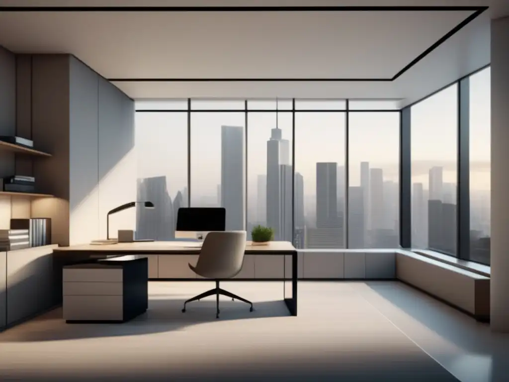 Espacio de oficina minimalista y elegante Oficina minimalista con escritorio elegante y artículos de marketing de afiliados