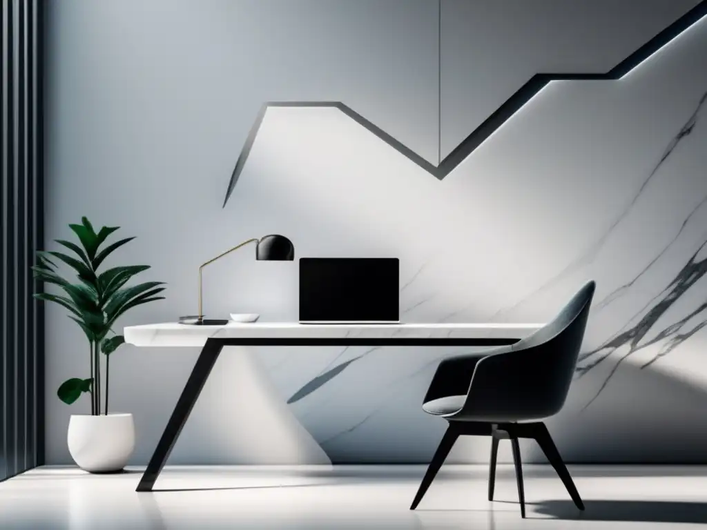 Espacio de oficina minimalista y elegante Oficina minimalista con escritorio de mármol blanco y silla elegante