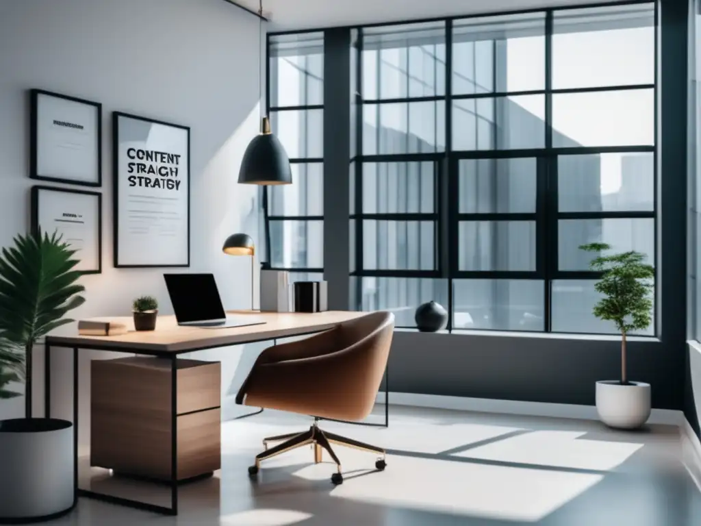 Espacio de oficina minimalista y organizado Oficina minimalista con estrategia de contenido en marketing de afiliados
