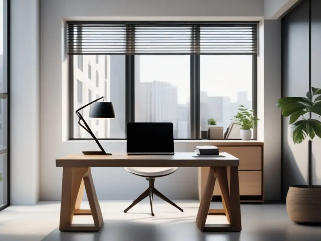 Espacio de oficina minimalista moderno Oficina moderna y minimalista con escritorio elegante y prácticas éticas de marketing de afiliados
