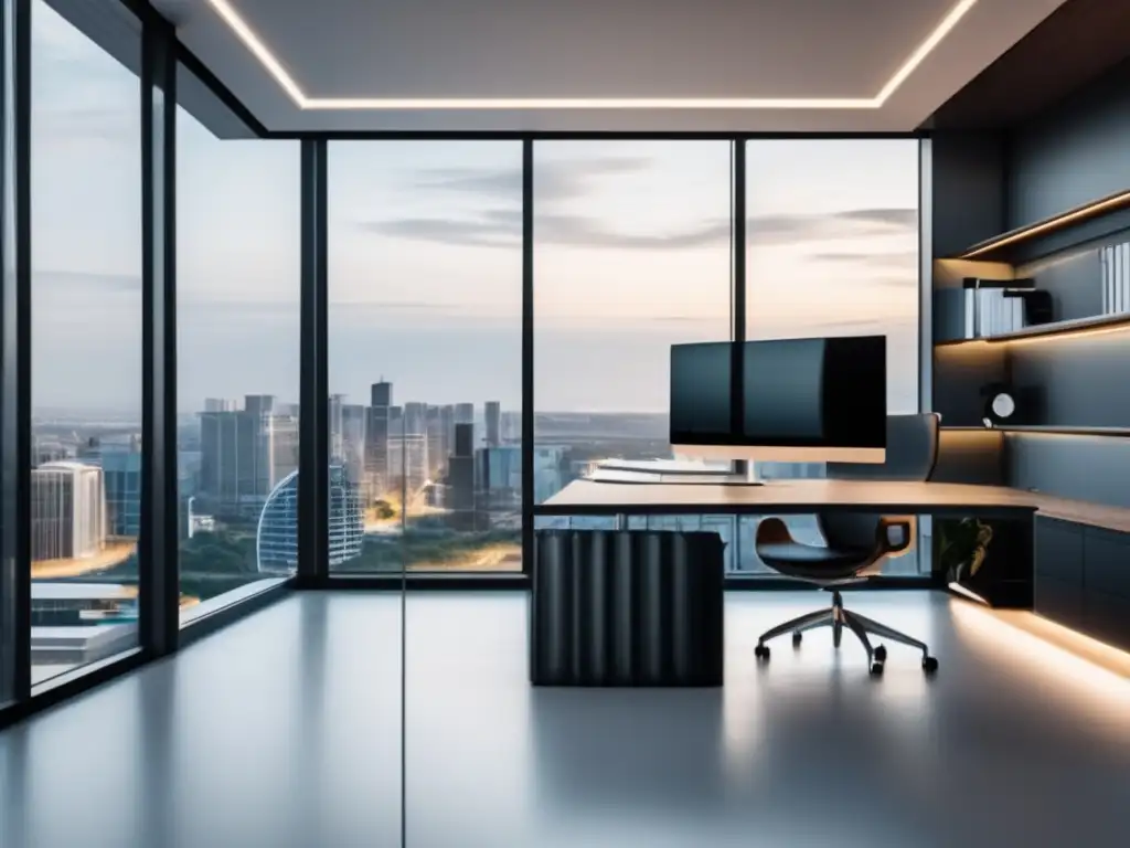 Espacio de oficina minimalista y profesional Espacio de trabajo minimalista para estrategias de contenido efectivas en marketing de afiliados