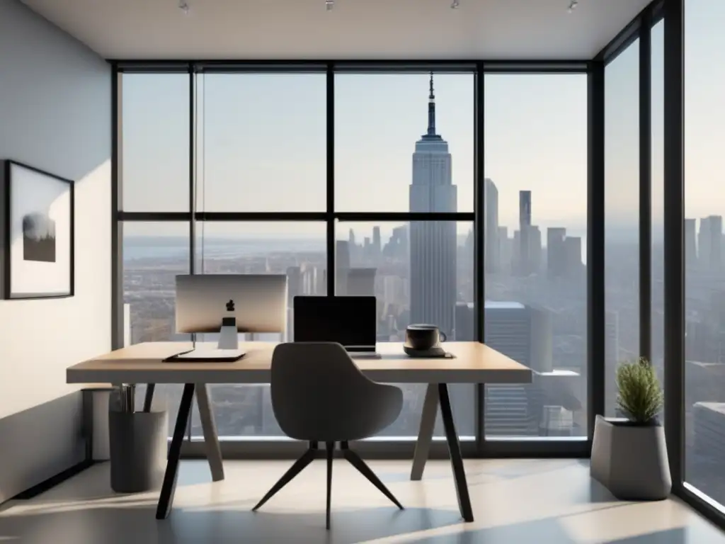 Espacio de oficina moderno y minimalista Oficina minimalista con espacio de trabajo amplio y moderno