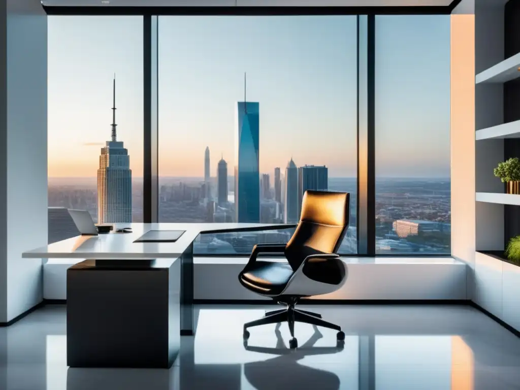 Espacio de oficina moderno y minimalista Oficina moderna y minimalista con vistas impresionantes y estrategias de marketing de afiliados para maximizar ingresos
