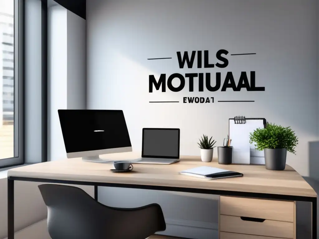 Oficina minimalista con escritorio organizado y estrategias avanzadas de afiliados para maximizar el marketing