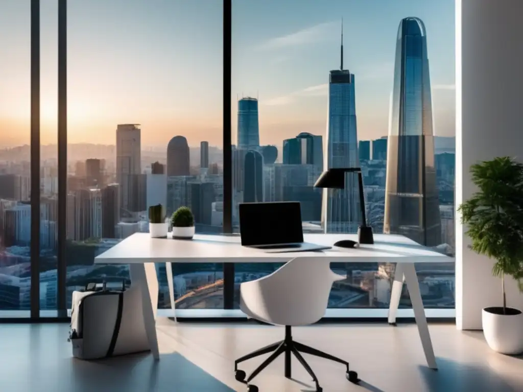 Espacio de trabajo moderno y minimalista Imagen: Escritorio minimalista con laptop y gráfico de SEO para aumentar ingresos como afiliado