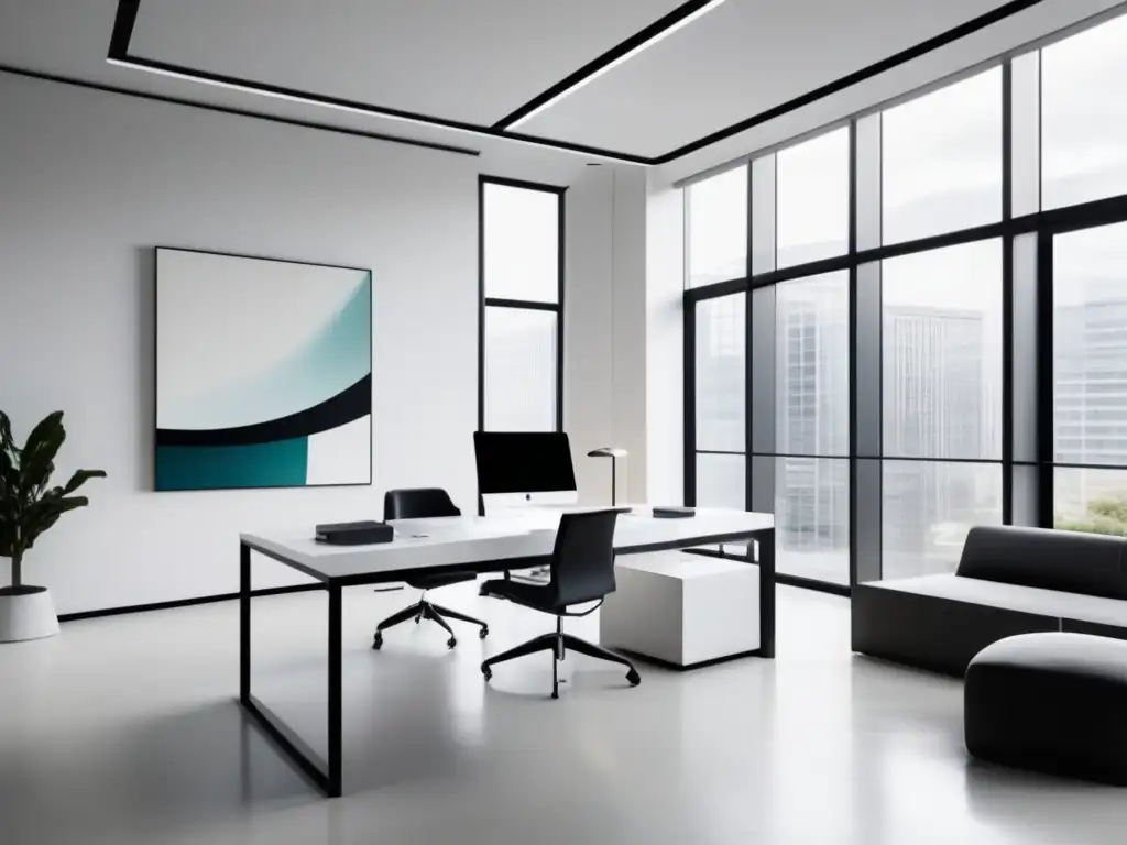 Oficina minimalista y sofisticada Espacio de oficina minimalista con luz natural y éxito en el marketing de afiliados