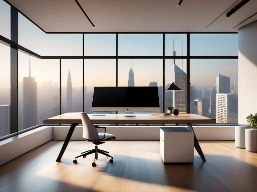 Oficina moderna y minimalista con vista panorámica a la ciudad Imagen de oficina moderna y minimalista con vista a la ciudad - regulaciones legales marketing de afiliados