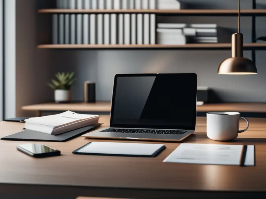 Oficina moderna y profesional Escritorio moderno con laptop, smartphone y documentos organizados