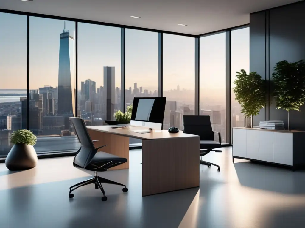 Oficina moderna con vista urbana Oficina moderna con vista a la ciudad: estrategias efectivas para acelerar ingresos en marketing de afiliados