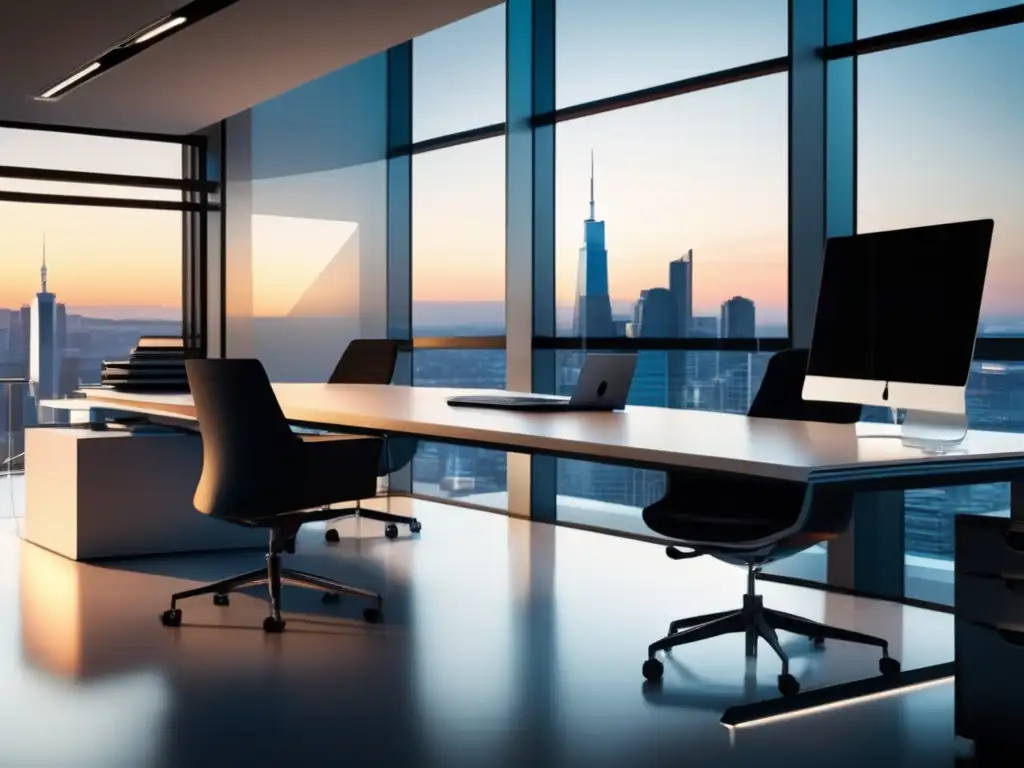 Oficina moderna con vista panorámica Oficina moderna y elegante con vista panorámica de la ciudad - Influencia del SEO en marketing de afiliados