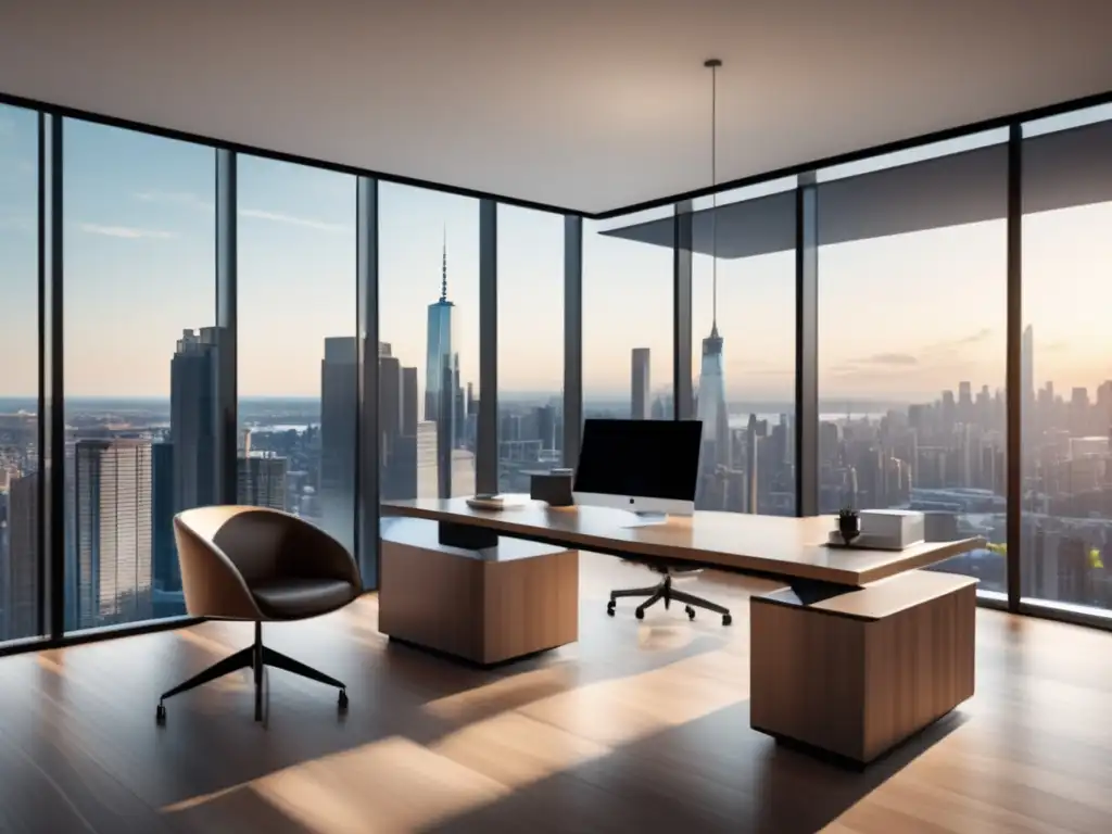 Espacio de oficina moderno con vista a la ciudad Ejemplos exitosos de marketing de afiliados en una oficina moderna con vista panorámica a la ciudad