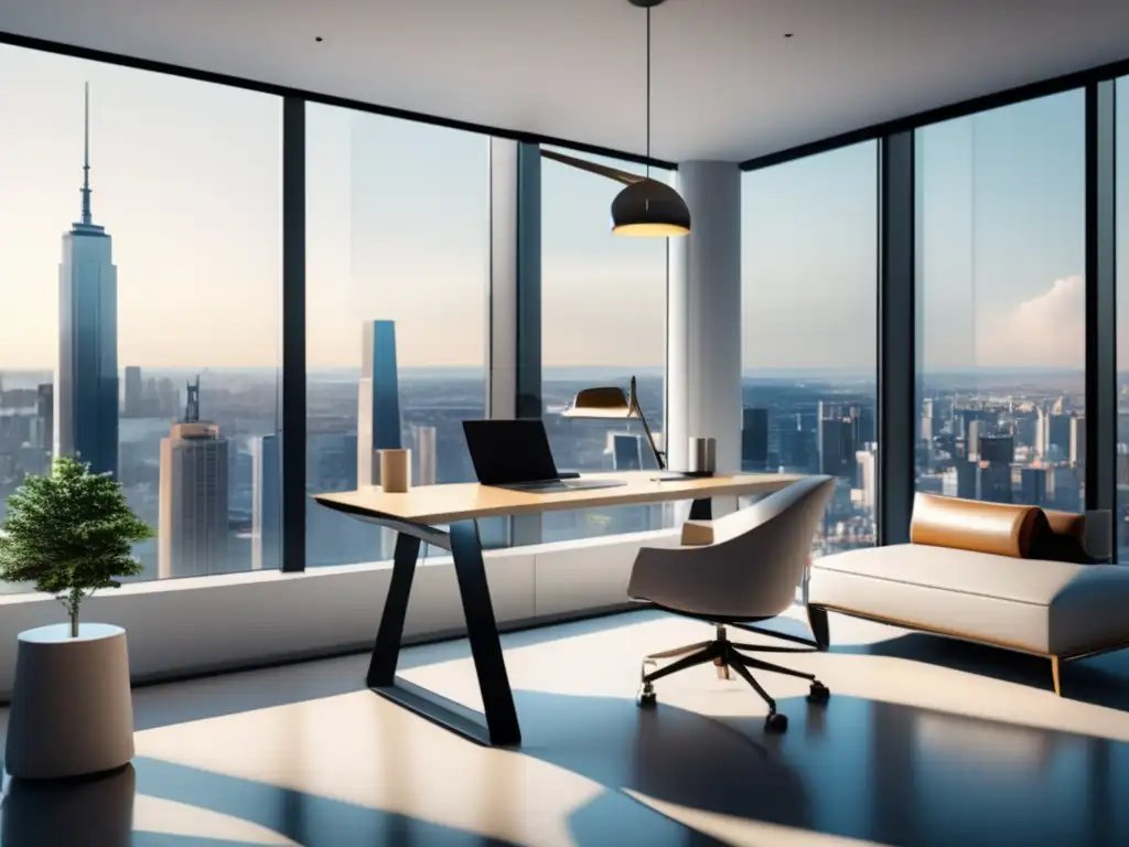 Oficina moderna con vista a la ciudad para marketing de afiliados en grandes empresas