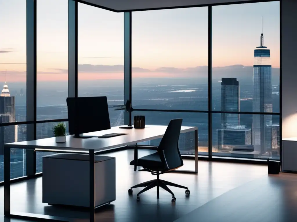 Oficina moderna con vista a la ciudad Oficina moderna con vista a la ciudad, muebles minimalistas y eficiencia profesional (Redes de afiliados en el marketing de afiliados)