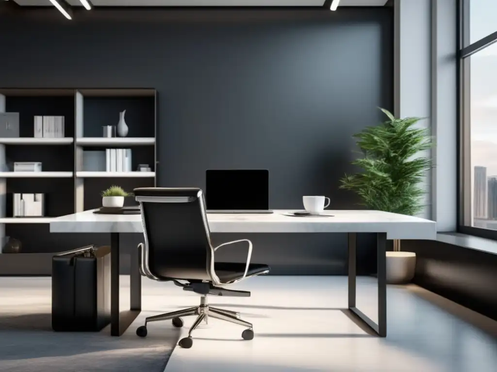 Oficina moderna con diseño minimalista Oficina moderna con diseño minimalista y elegante, ideal para estrategias efectivas de marketing de afiliados